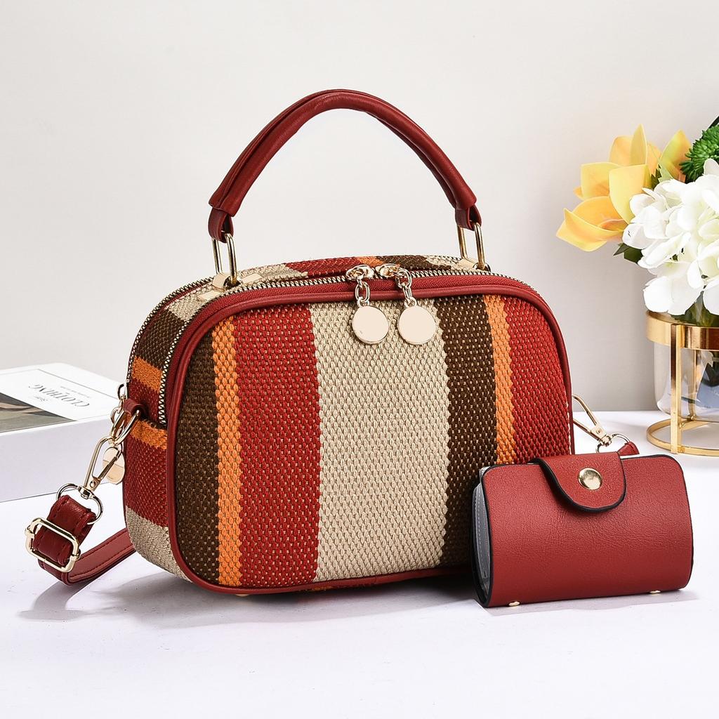 New Design High-value Canvas Smooth Color-blocking Mother-child Bag Multi-layer Trendy Style Handbag Versatile One-shoulder Crossbody Bag