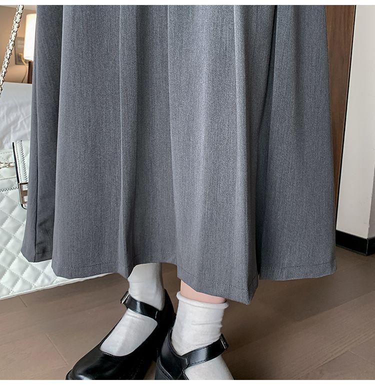 High-Grade Pleated Grey Skirt for Petite Women - High Waist, Mid-Length, Spring & Autumn 2025