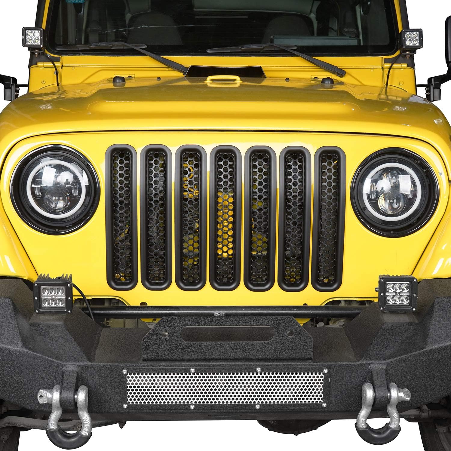 Hooke Road Вставки в решетку Wrangler Защитная накладка на переднюю решетку Защелкивающиеся Матовый черный для Jeep Wrangler TJ & Unlimited 1997-2006 (Пакет из 7)