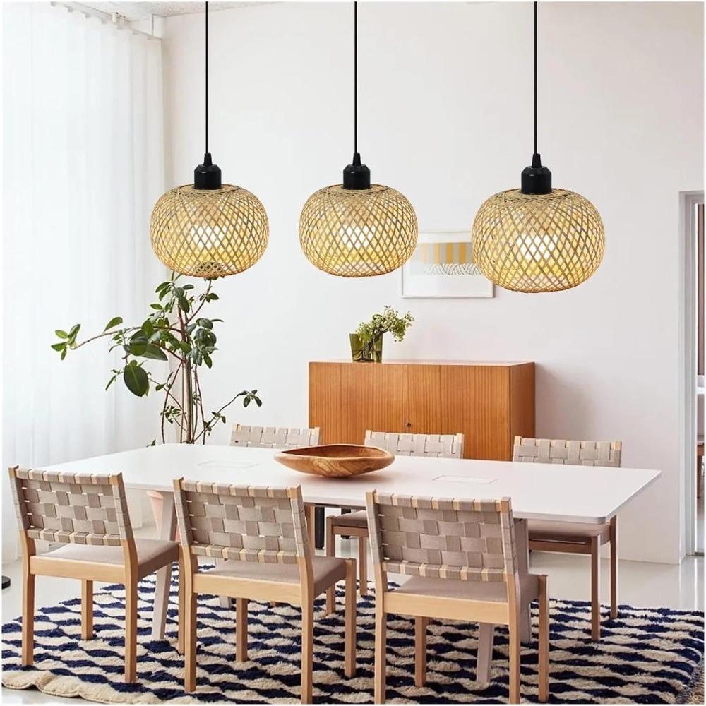 Japanese Style Bamboo Pendant Lamp Shade 20CM Hand Woven Lamp Cover for Lantern Pendant Light Indoor Lighting Fixtures