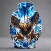 Men's Eagle 3D Printed Hoodie, Lightning Storm Eagle Graphic Sweatshirt, All Over Print Long Sleeve Pullover Streetwear