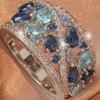 Niche Delicate Blue Color Zircon Hollow Rings For Women Size Rings Party Jewelry Charm Gifts