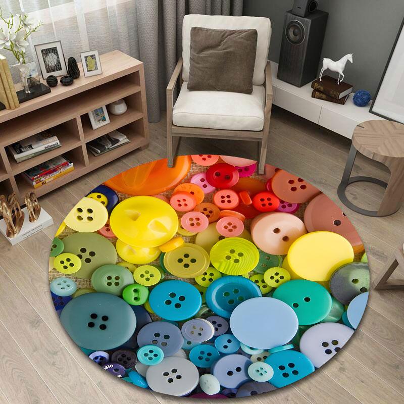Eclectic Round Moon Multicolor Carpet, Non-Slip Floor Mat for Dining Room