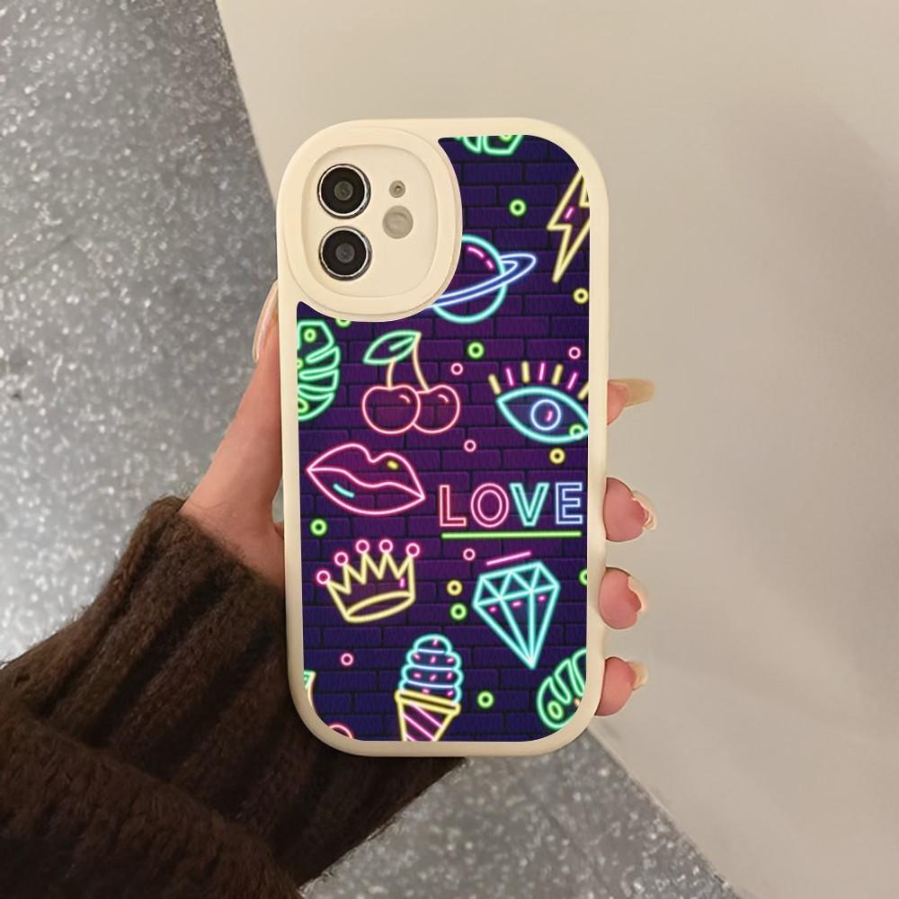 Neon Pattern Phone Case Hard Leather For iPhone 16 15 14 13 12 Mini 11 14 Pro Max Xs X Xr 7 8 Plus Fundas