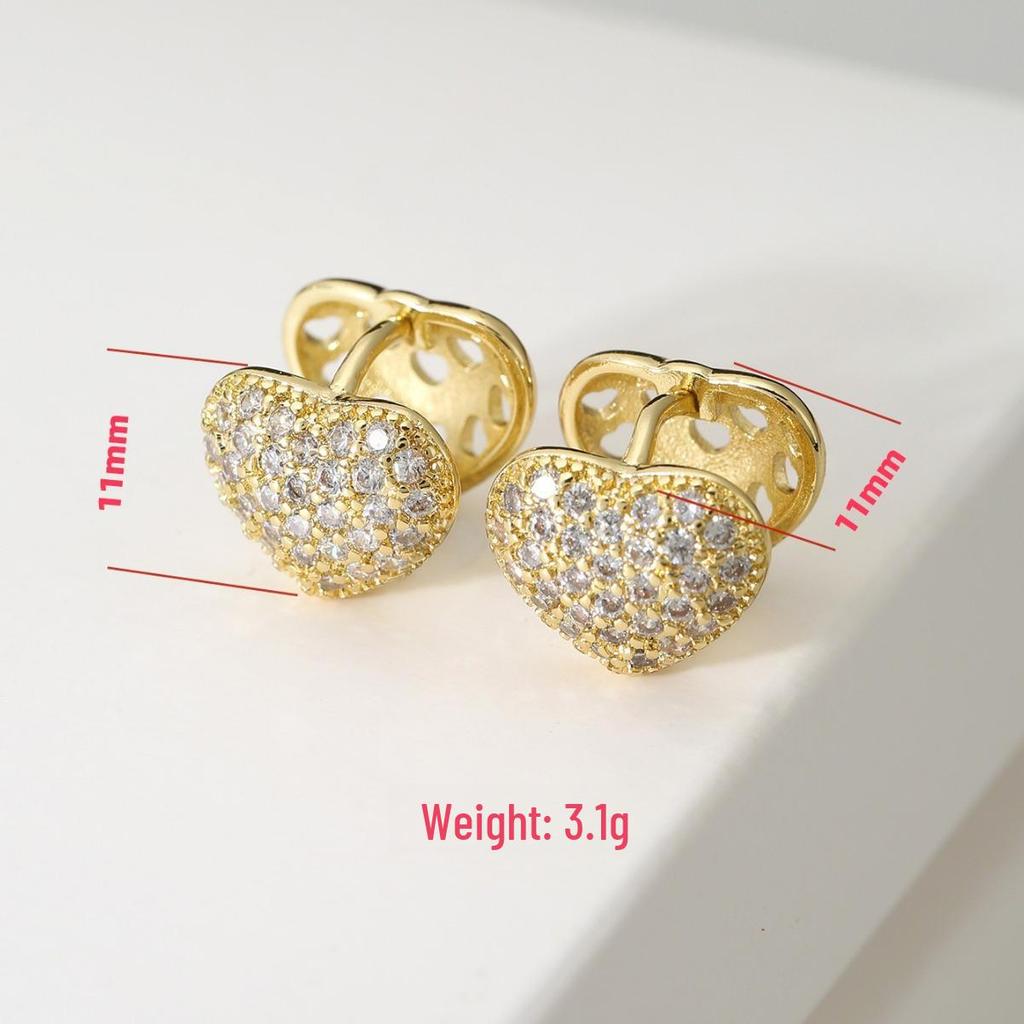 Heart-Shaped Zircon Love Earrings - Elegant European & American Style Clips