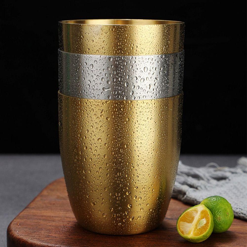 Stainless Steel Double-Wall Beer Cups Keep Cold Anti-scalding Cold Water Drinks Cup Hammered Texture Northern Europe Milk Mugs