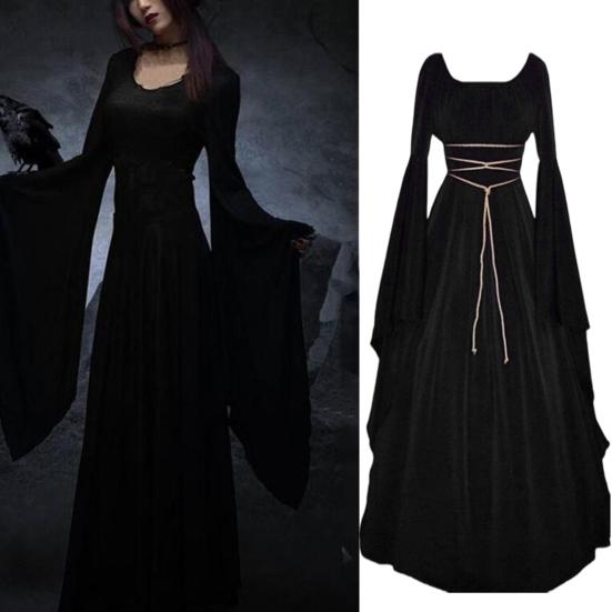 Abito da Strega Rinascimentale di Halloween per Donna Abito Gotico Vittoriano Manica Lunga a Campana Costume Medievale per Festa di Halloween Cosplay