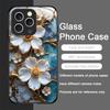 Stylish White Camellia Flower Marble Texture Tempered Glass Phone Case for IPhone 17 16 Pro Max 15 14 Plus 13 12 Mini 11 X Cover