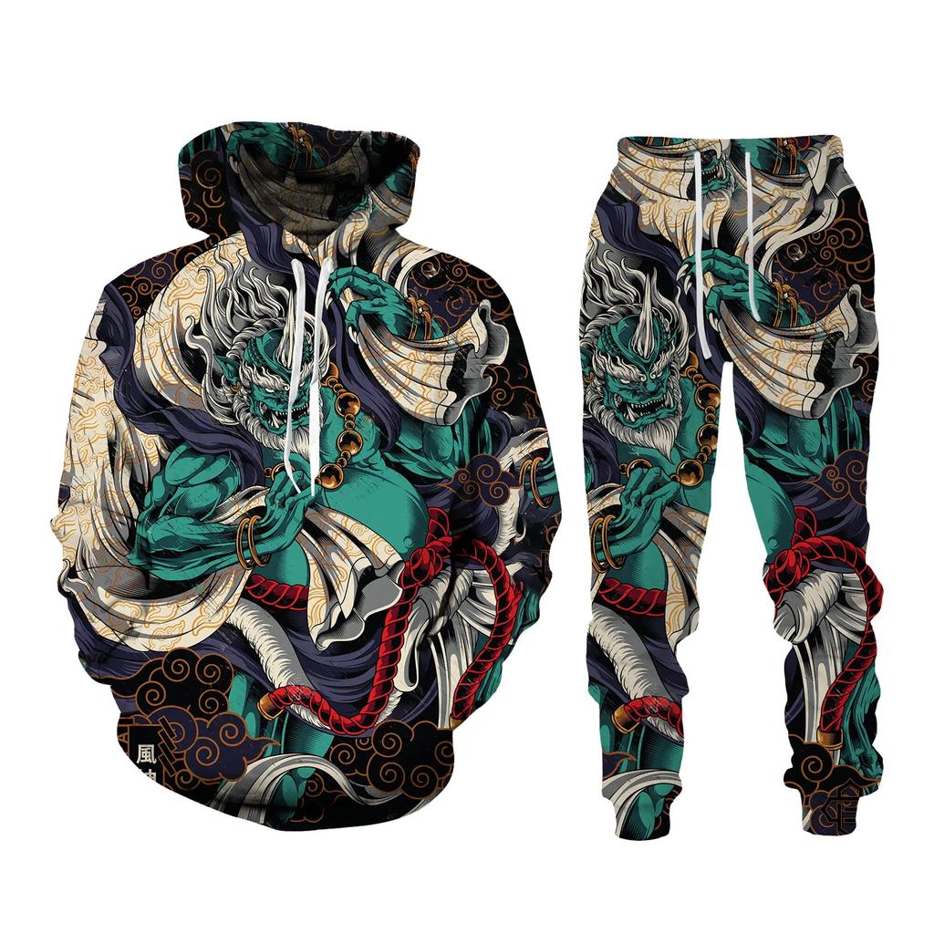 Autumn 3D Oriental Dragon God Printed Herre Hette Genser Set Mannlig Japansk Samurai Tatovering Glidelås 3d Treningsdress Herreklær Dress