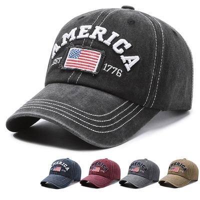 1 Piece America 3D Embroidered Washed Faded Soft-Top Baseball Cap, Unisex, Sun Hat for Outdoor Travel and Vacation