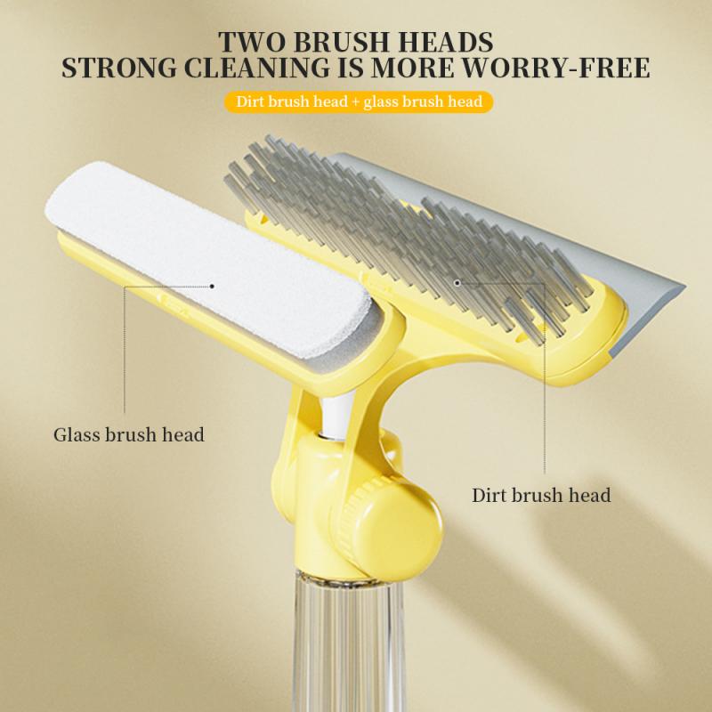 Lamgool Glass Cleaning Tools 4 In 1 Window Cleaning Brush With Spray Double-sided Window Cleaner for Bathroom Mirror Glass Wiper