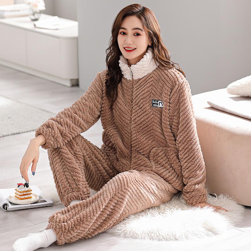 Pajamas Women'S Winter Coral Fleece Women'S Fleece Thickened Warm Autumn And Winter Women'S Flannel Winter Loungewear Set