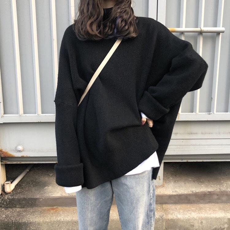 Свитер с воротником-водолазкой, женский весенне-осенний однотонный вязаный пуловер большого размера, базовый черный, синий, белый джемпер pull femme S чёрный