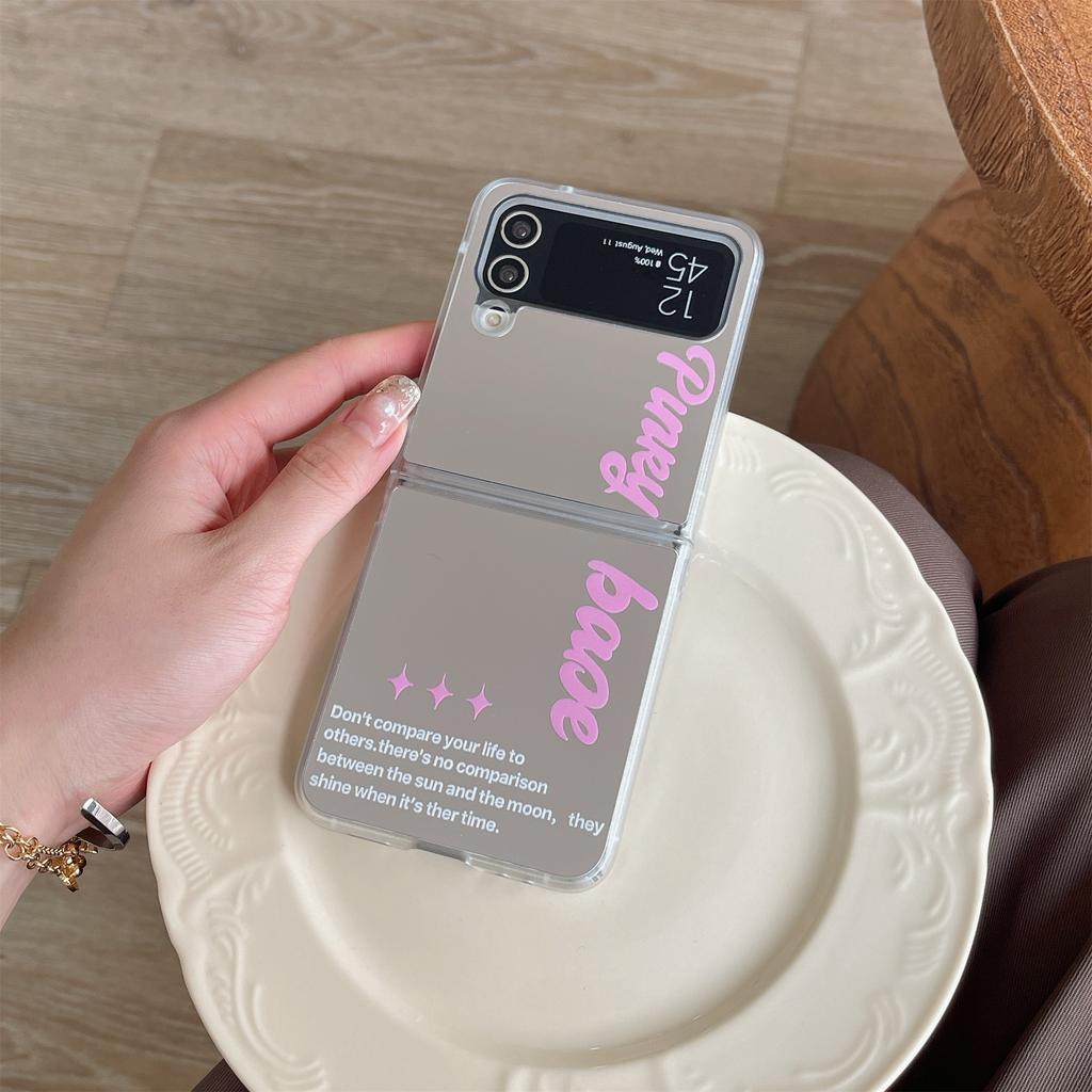 Colorful Bow Pink English Letter Folding Phone Case for Samsung Galaxy Z Flip 3 4 5 All-inclusive Collapsible Phone Case