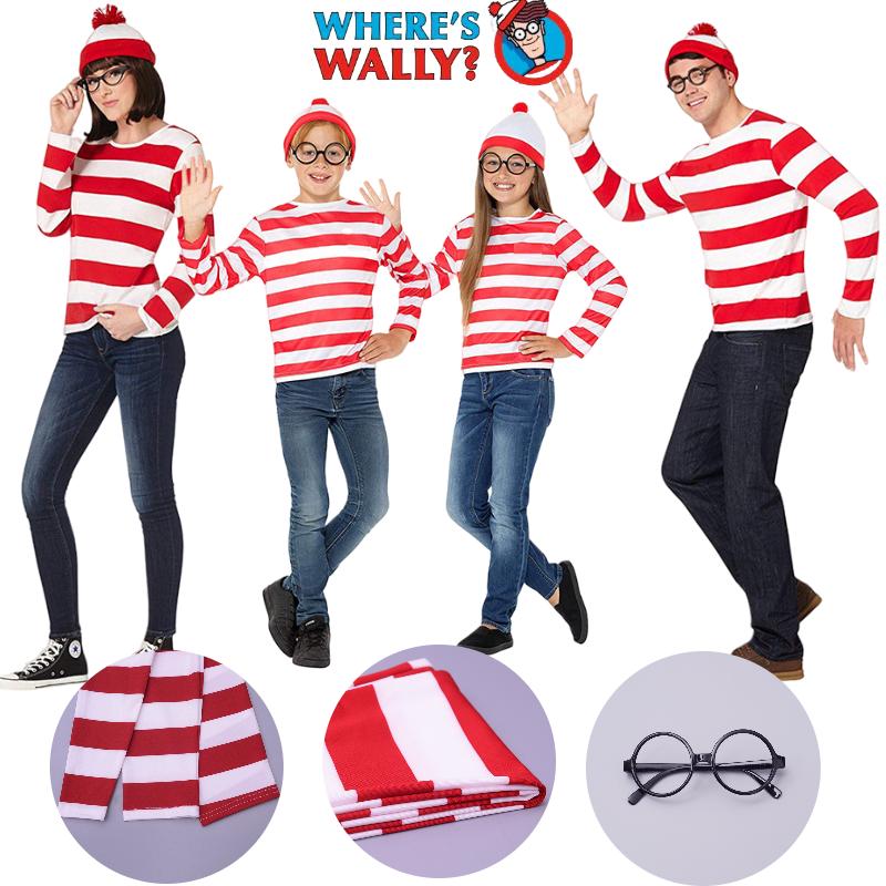 Wally Striped Wheres Top Cosplay Costume Halloween Party Props Kids Gift Adults