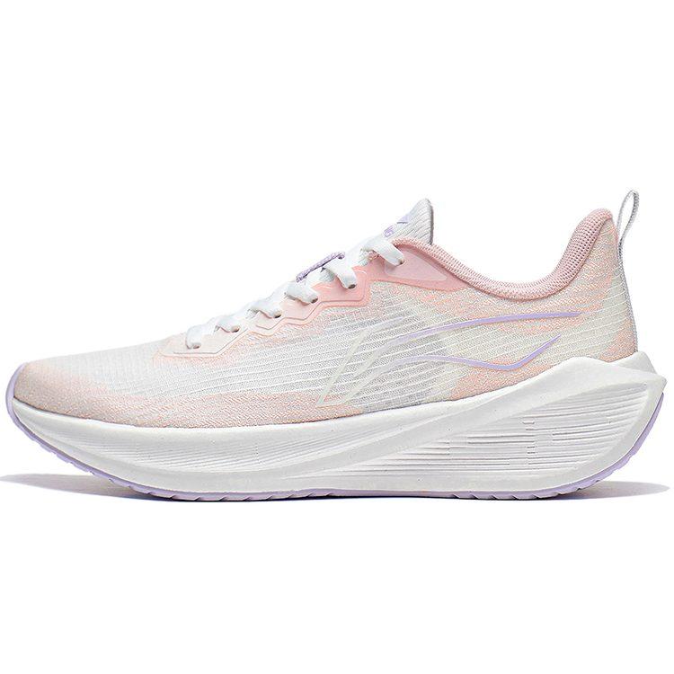 Li Ning Wuyue Cushioning Slip Resistant Abrasion Resistant Breathable Low Top Casual Running Shoes Women's White Pink ARST004-1