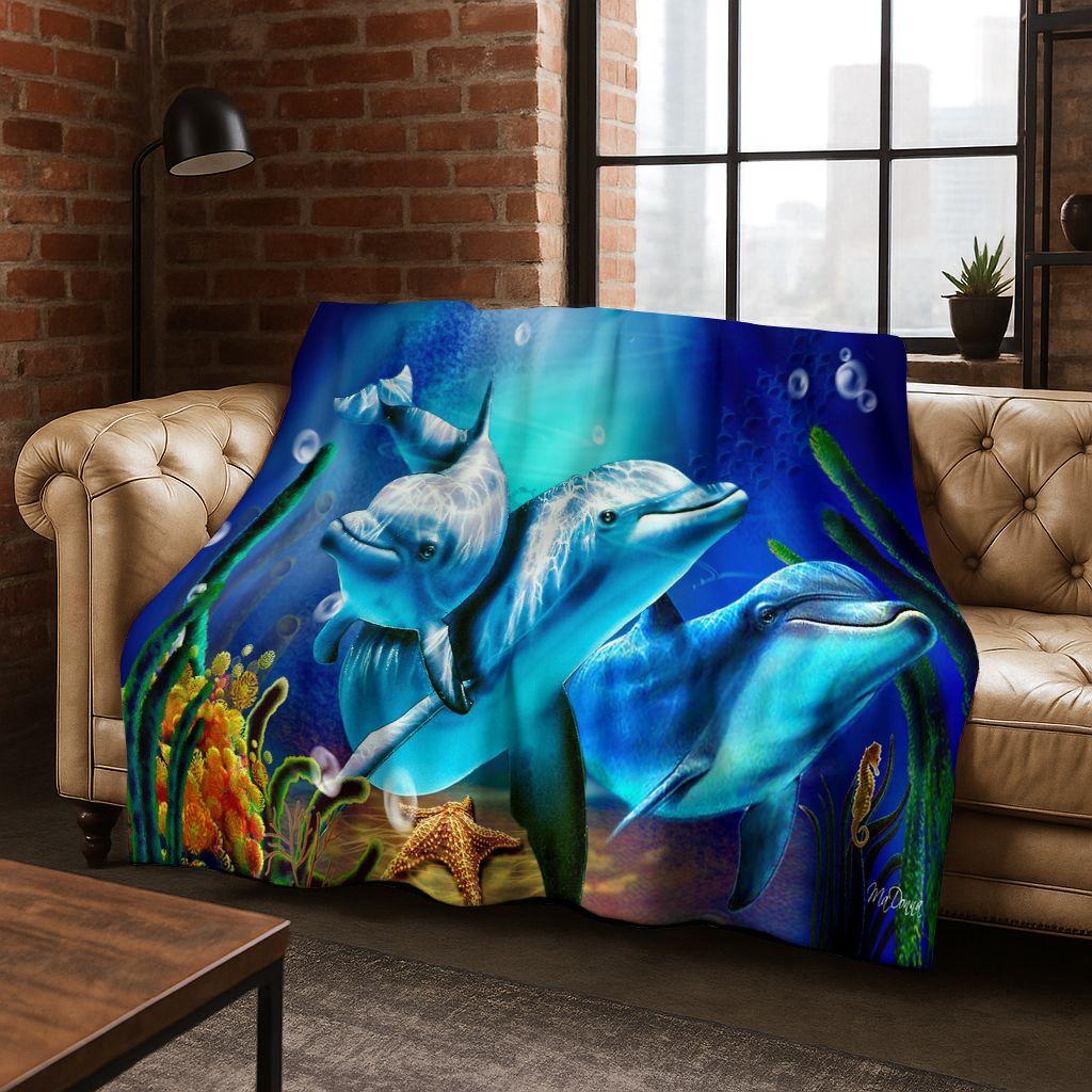 26 Style Underwater World Sea Dolphin Turtle Coral Art Flannel Blanket,Cozy Soft Throw Blanket for Home Bedroom Bed Sofa Kids