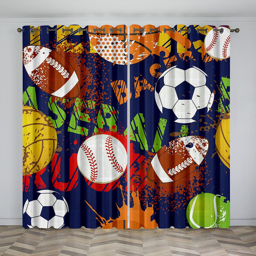 Design Arte Graffiti Calcio Sport Bambini 2 Pezzi Tenda Oscurante in Poliestere per Soggiorno Camera da Letto Bambini Decorazione Gancio