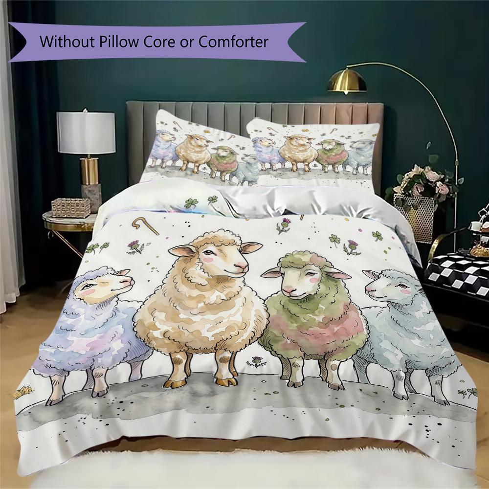 Watercolor Sheep Pattern Bedding Uilt Set Uilt Cover Pillowcase Home Decoration Birthday Gift (1 * Duvet Cover + 2 * Pillowcase Without Core)