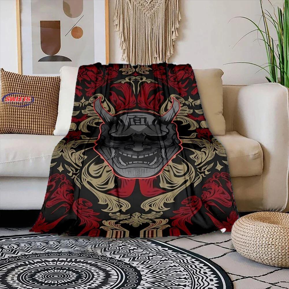 Classic Japanese Hannya Mask Flannel Blanket for Bed Bedroom Sofa Picnic, Warm Throw Blanket for Cover Outdoor Leisure Nap Gift