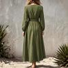Women's Elegant Color V-Neck Long Sleeve Fitted Waist Dress for Work Party Daily Wear