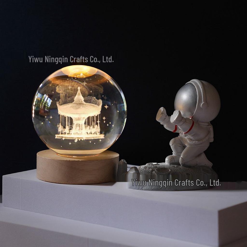 3D Carved Rose Crystal Ball Night Light - Luminous Glass Gift, Valentine's Day Ornaments