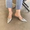 2025 Spring and Autumn New Fashion Minimalist Socialite Pointed Head Shallow Mouth Stiletto High Heels Women's Bag Head Empty Sandals