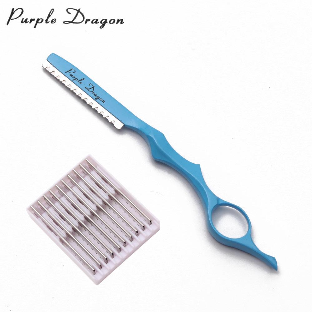 Purple Dragon Hair Razor Holder & 10 Blades - 8 Colors, Hairdressing Thinning Knife, Manual Scraper