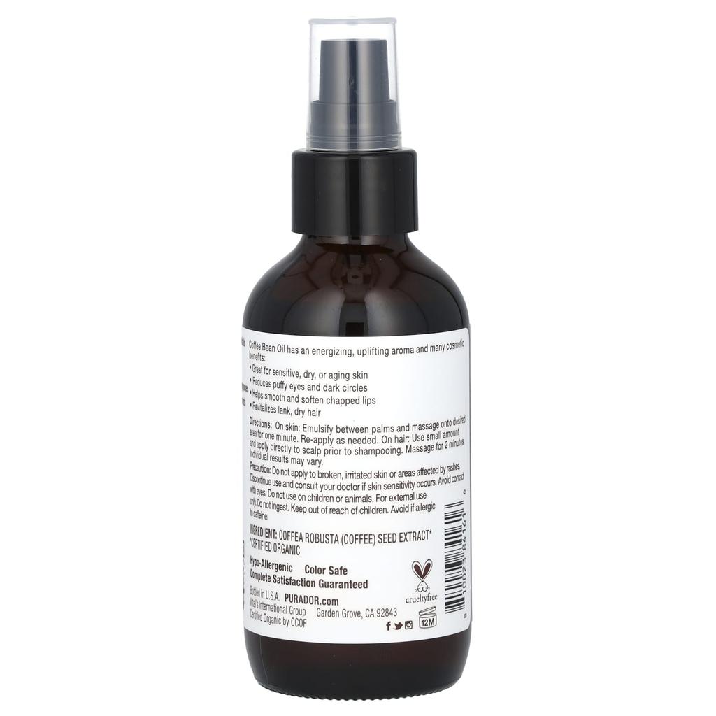 Pura D'or, Organic Coffee Bean Oil, 4 Fl Oz (118 Ml)