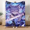 1Pc Genshin Impact Blanket Soft Comfortable Polyester Blanket Four Seasons All Season Blanket Bedroom Office Outdoor Use Anime Style Throw Christmas G