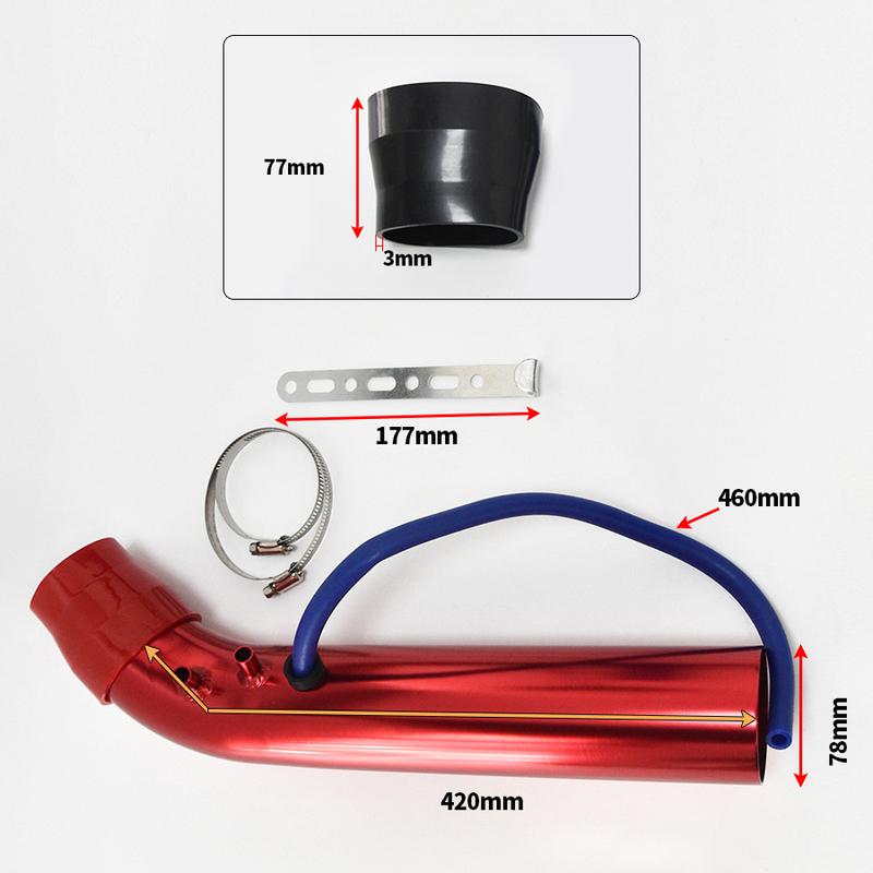 Universal Alumimum 76mm Car Cold Air Intake Turbo Induction Pipe Tube Silver Blue Red