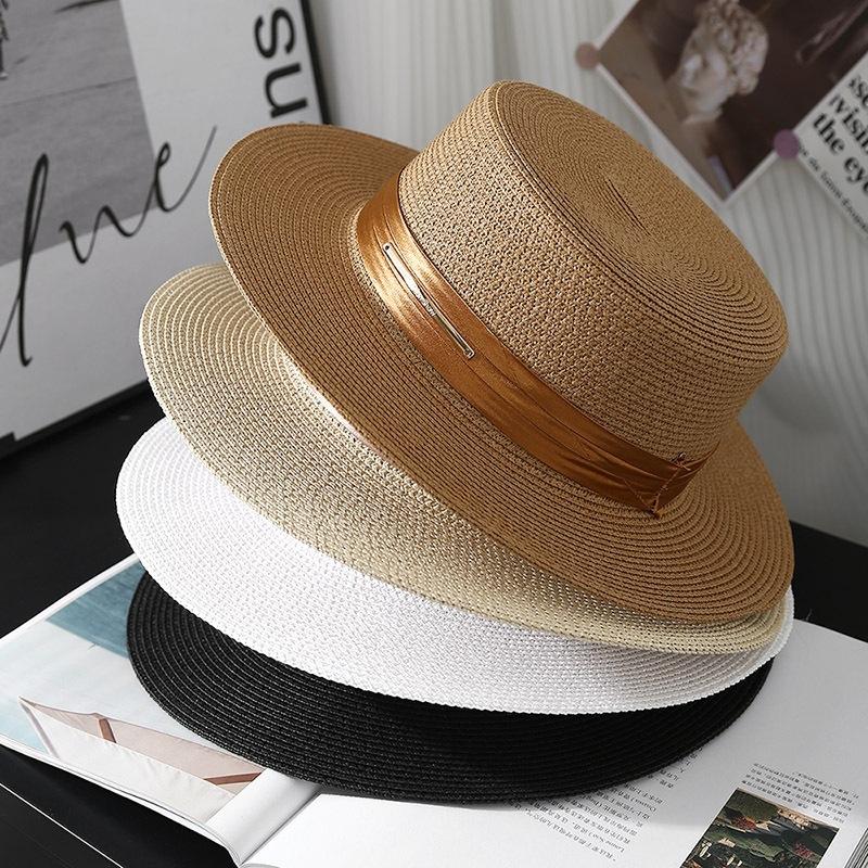 White top hat women's summer shade straw hat Internet celebrity beach vacation show face small sun hat