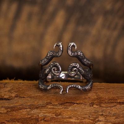 Retro prsten s chapadlem chobotnice Punk Gotický Otevřený prsten Stříbrný Ručně vyráběný Unisex šperk Cthulhu Doplňky Dárek Pro muže Ženy