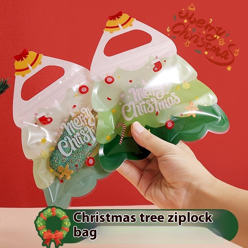 10Pcs Plastic Portable Christmas Self-Sealing Bag Diy Kids Toys Xmas Wedding Holiday Party Candy Snack Sugar Gifts Storage Bags
