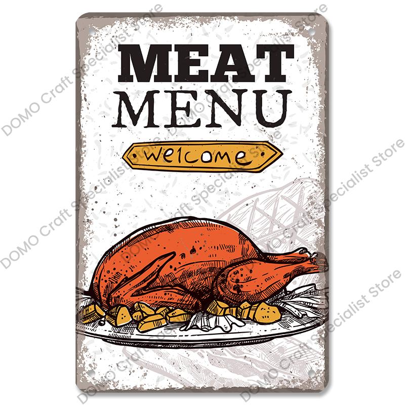 Vintage Barbecue Plaques Metal Tin Signs Grill Meat Steak Sausage Retro Metal Plate Wall Decor BBQ Party Shop Dining Room