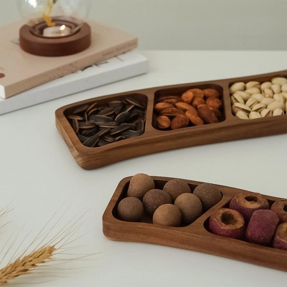 Portable Wooden Snack Tray Curved Design Nut Platter Dipping Plate  Home Dining