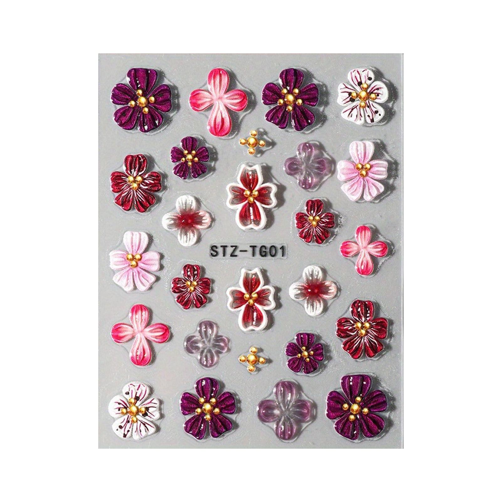 Embossed 5D Flower Nail Stickers Flower Nail Art Stickers Nail Decals Nail Art Stickers for Parties Wedding Dating Daily Life