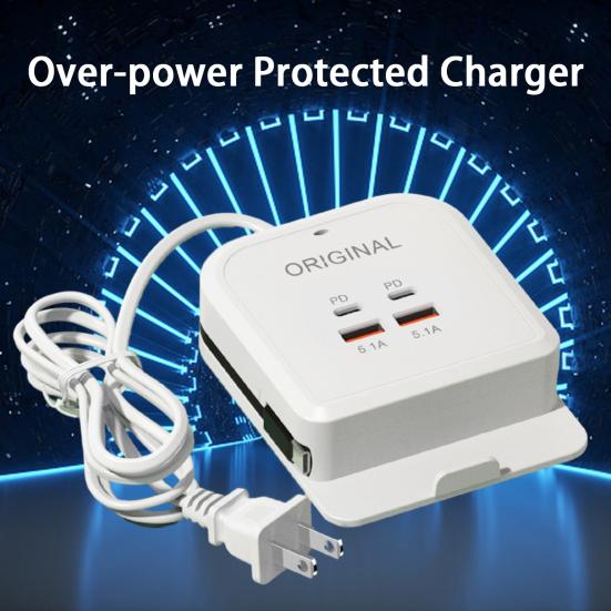 Caricabatterie Multi-Porta con Supporto Ricarica Rapida 2PD e 2USB Universale 5.1A Protezione da Cortocircuito e Sovraccarico Testa di Ricarica