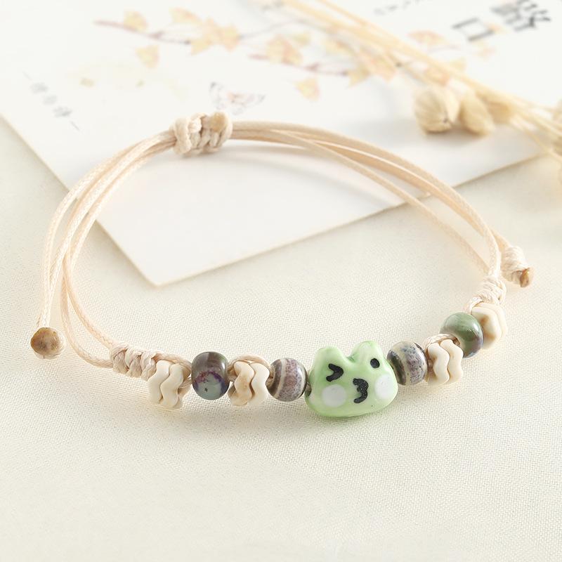 Cartoon Frog Dog Head Handwoven Hand Rope Mori Style Jingdezhen Ceramic Niche Versatile Bracelet For Women