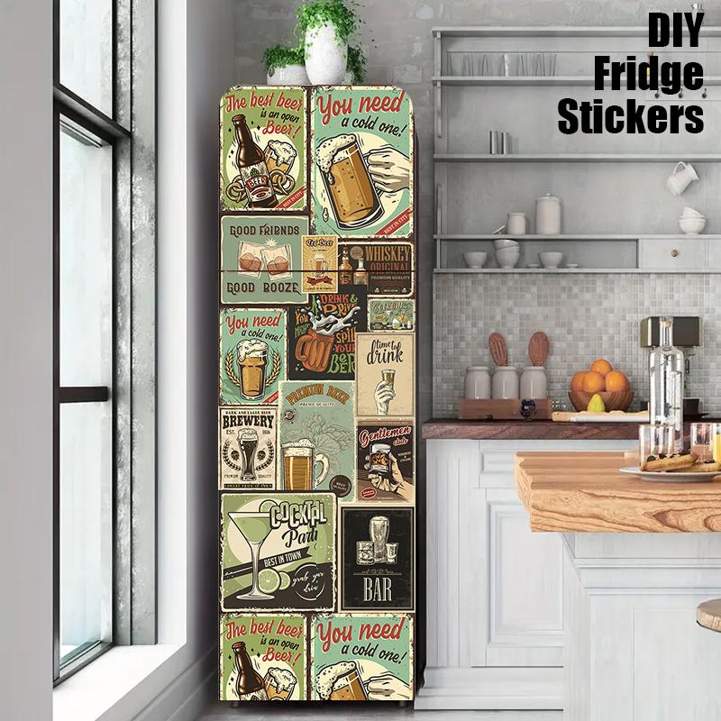 2PCS Imitation Leather Surface Vintage Refrigerator Decoration Retro Poster Collage Design 28.6x163cm
