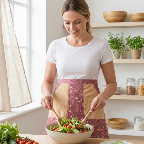 Atmungsaktive Halbschürze mit Taschen Wasserabweisende Küchen-Taillenschürze zum Kochen, Gärtnern, als Kellnerin, Blumenmuster, Verstellbar, Back-, Catering-Schürze