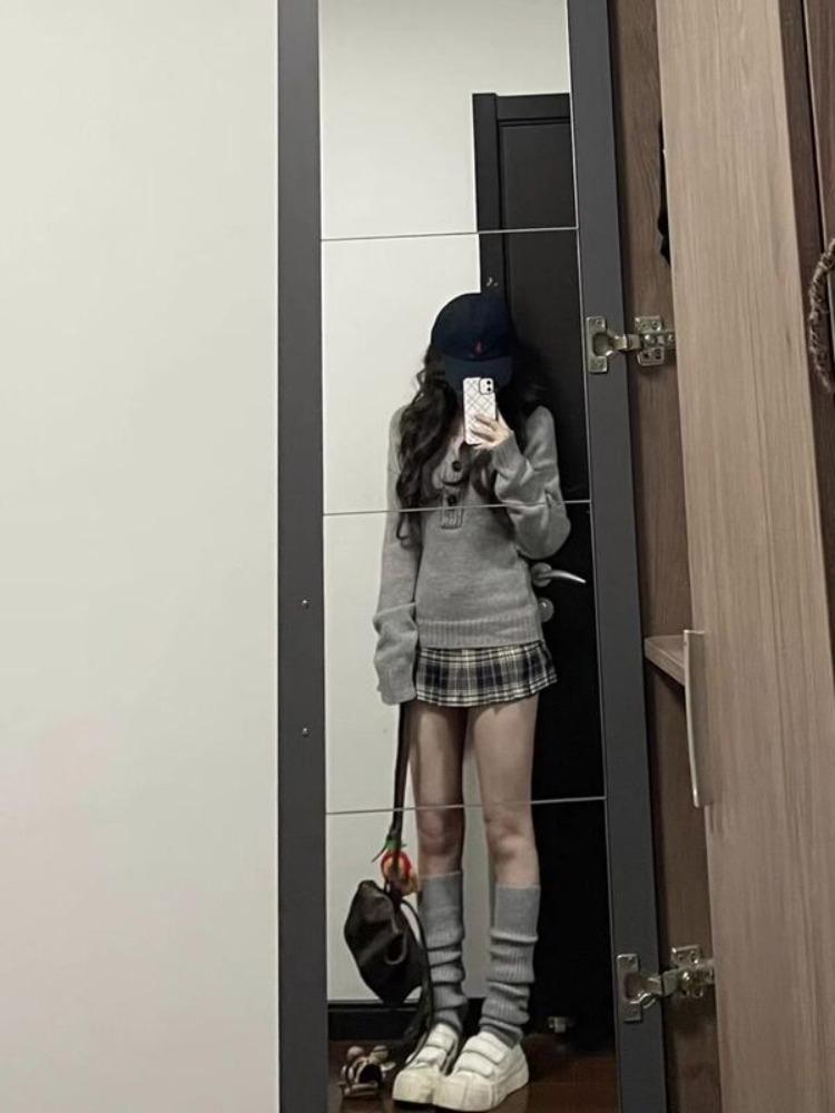 2KWEIRD Damen Grau Langarm Strickpullover Spice Girls Slim Pullover Herbst Winter Neu Bequeme Lässige Pullover