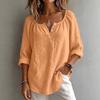 T-shirt décontracté à col en V et manches longues pour femme - Coupe ample - Pull - Haut de couleur