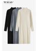 Women's Autumn & Winter Wool Knit Dress - Half-High Collar, Loose Long Sleeve, Mid-Length Base Layer Over the Knee.