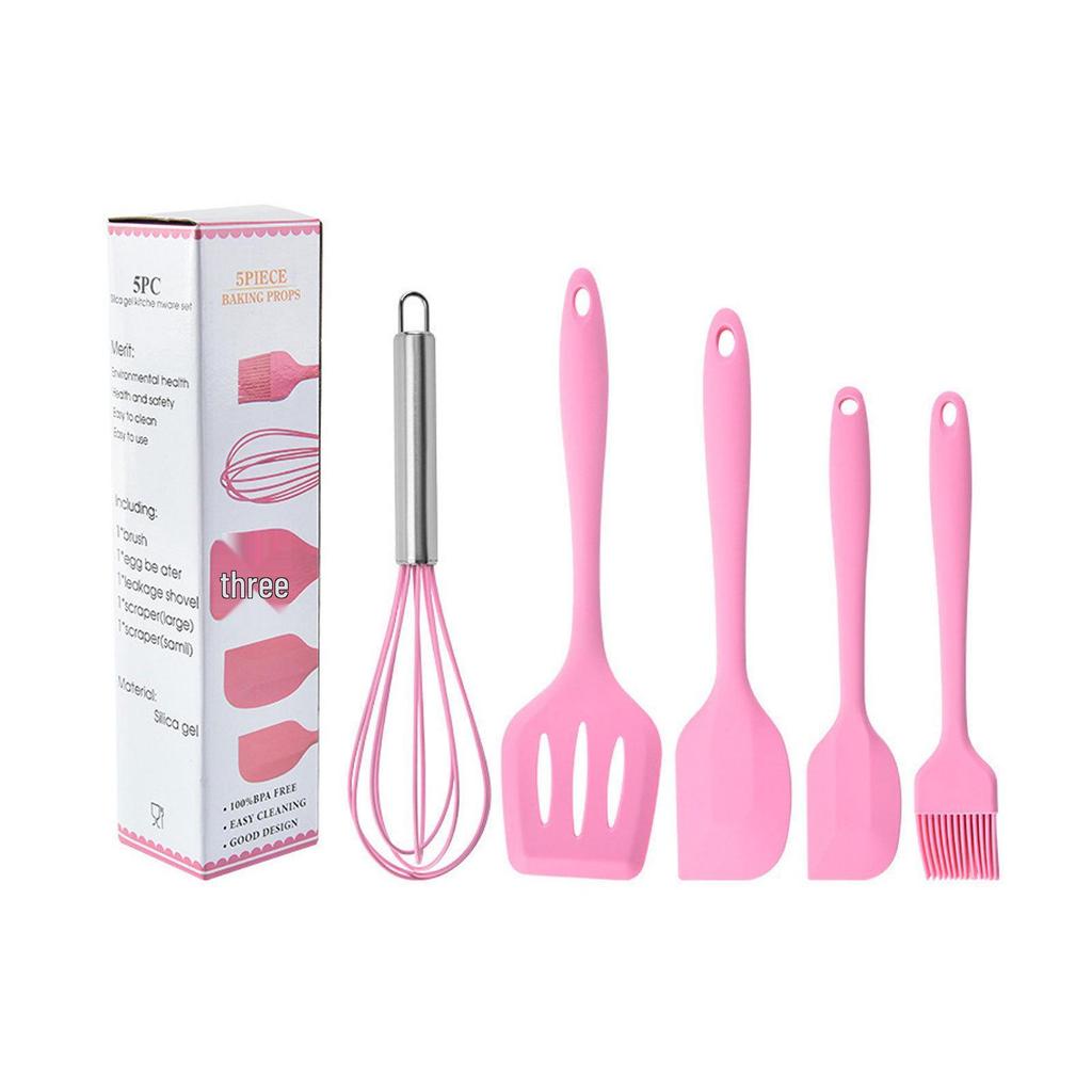 Five-Piece High-Temp Non-Stick Kitchen Utensil Set: Spatula, Oil Brush, Whisk, Baking Essentials