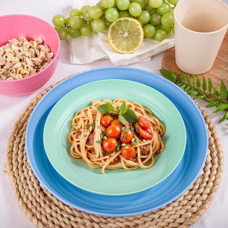 16-teiliges Weizenstroh Schalen und Teller Tassen Set Mehrzweck Leicht Wiederverwendbar Geschirr für Zuhause Küche Camping Gebrauch