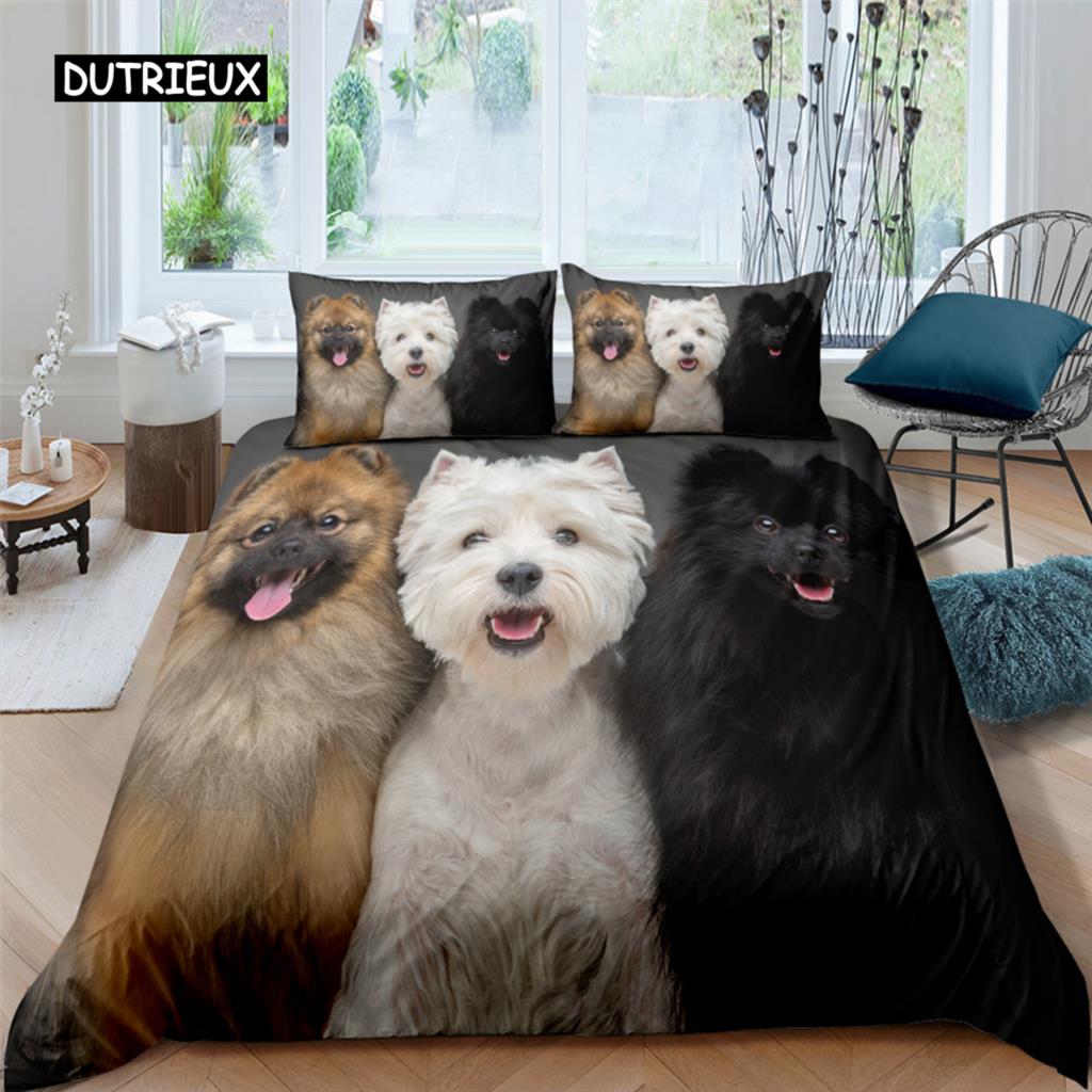 3D Dog King Queen Full Twin Duvet Cover Funny Puppy Bedding Set Teens Adult Kawaii Pet Animal White 2/3pcs Polyester Quilt Cover