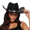 Women Men Western Cowboy Hats Felt Hat Fedora with Upturned Brim and Faux Silver Accents Wide Brim Fedoras Hat Ethnic Style