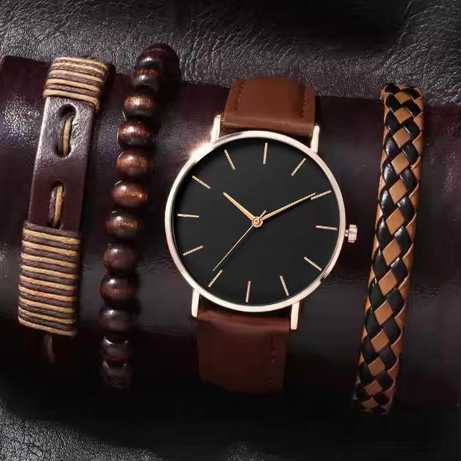 Belt Business Men'S Watch Fashion Temperament Simple Style Casual Bracelet Set Quartz Men'S Watch