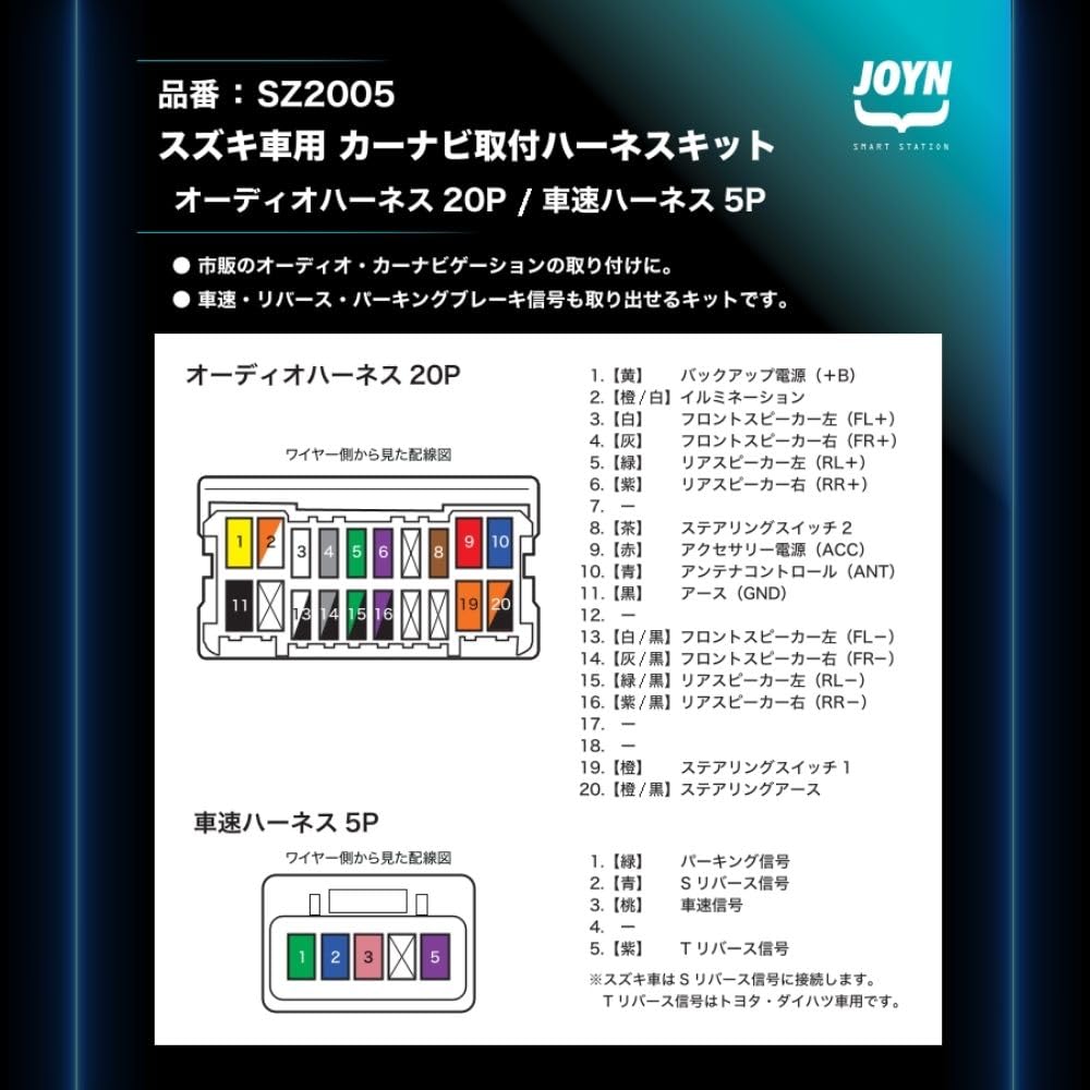 JOYN SZ2005 Audio Harness, Compatible with Suzuki and Honda Cars, 20 Pin/5 Pin Vehicle Speed Wiring Coupler, For Navigation Mounting